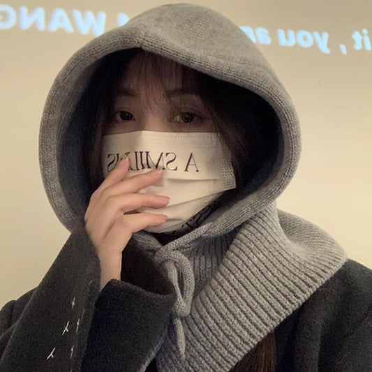 Buttoned Plain Balaclava Knit