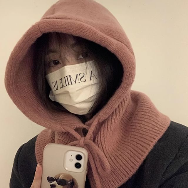 Buttoned Plain Balaclava Knit