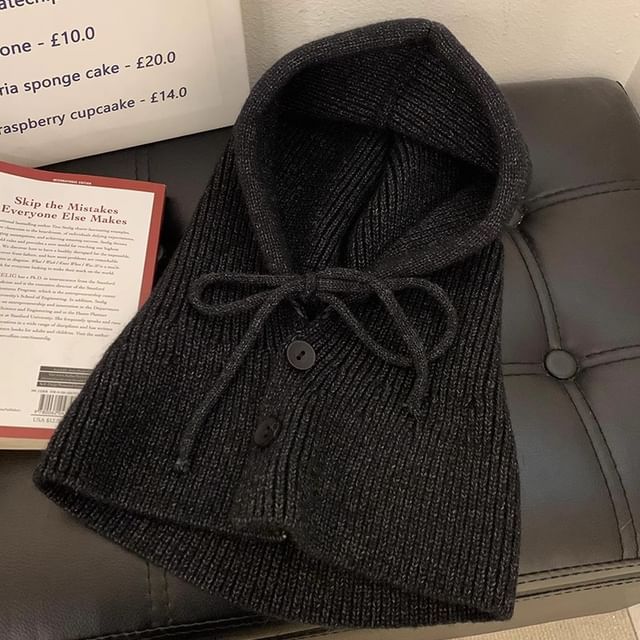 Buttoned Plain Balaclava Knit