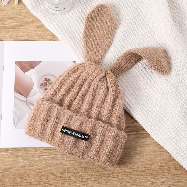 Applique Beanie Lettering Rabbit Knit Ear