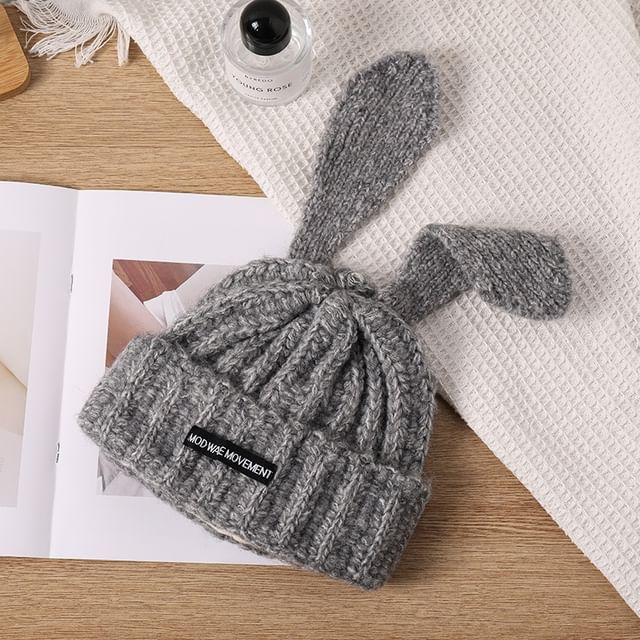 Applique Beanie Lettering Rabbit Knit Ear