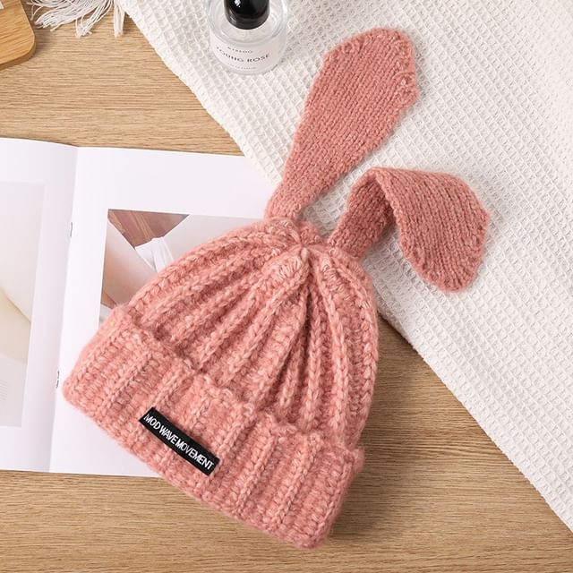 Applique Beanie Lettering Rabbit Knit Ear