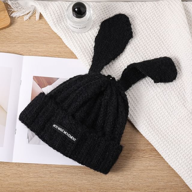 Applique Beanie Lettering Rabbit Knit Ear