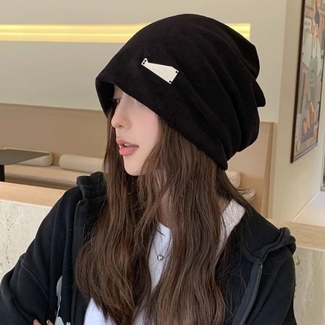 Slouchy Beanie Knit Plate Metal