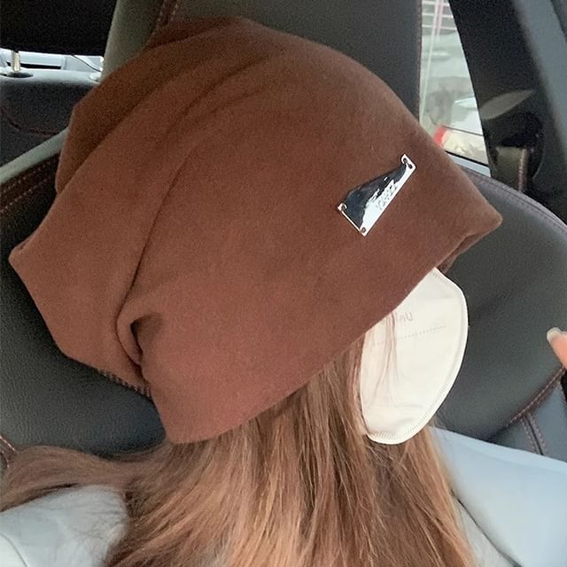 Slouchy Beanie Knit Plate Metal