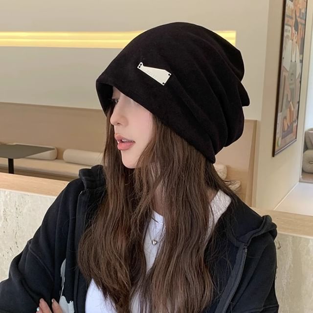 Slouchy Beanie Knit Plate Metal