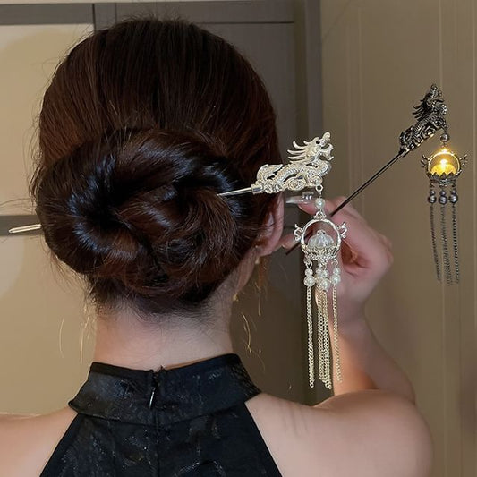 Faux Pearl Stick Dragon Fringed Hair