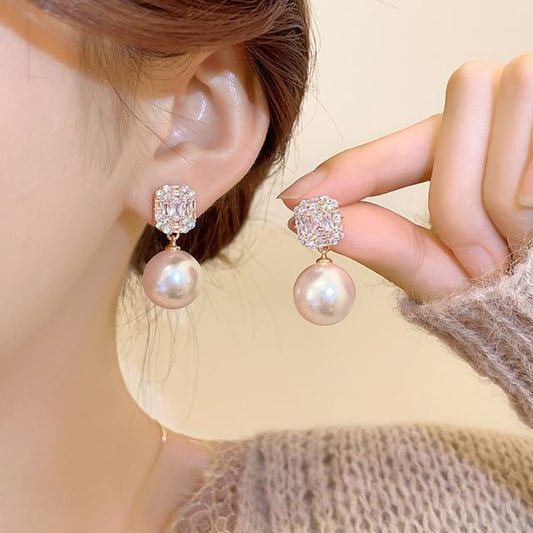 Faux Earring Rhinestone Pearl Drop