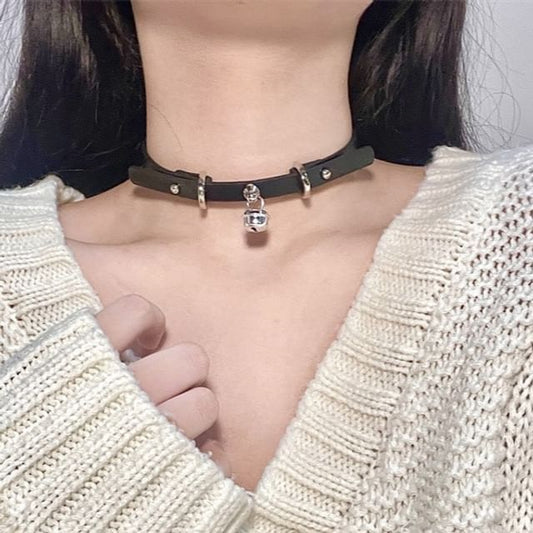 Choker Pendant Leather Faux Bell