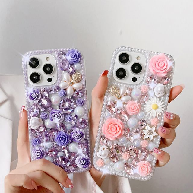 Rhinestone Case Phone Floral