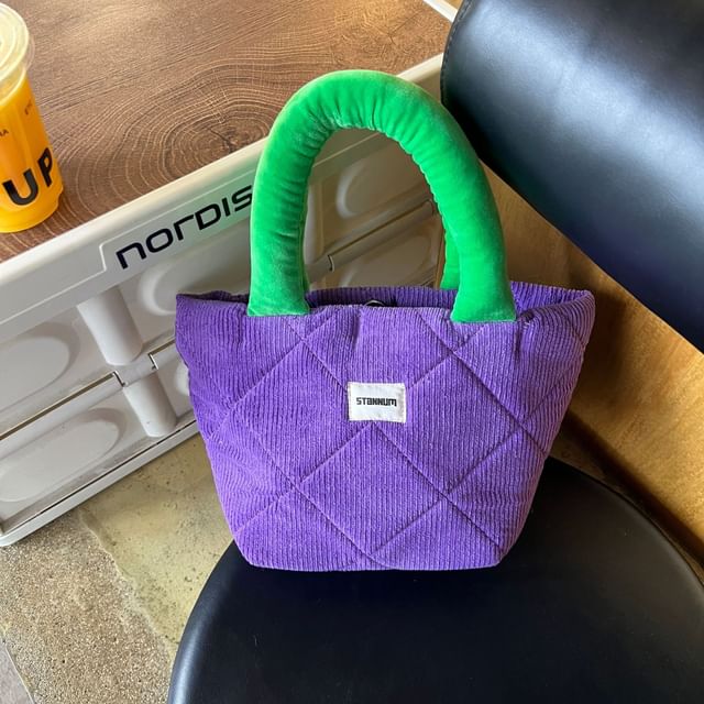 Two Bag Small Tote Tone Quilted Corduroy