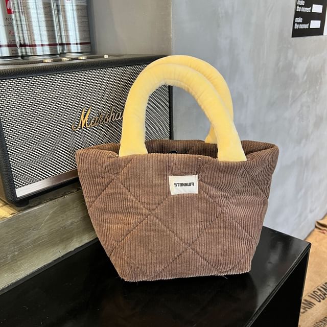 Two Bag Small Tote Tone Quilted Corduroy