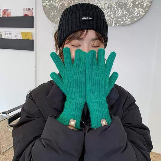 Knit Gloves Plain Ribbed