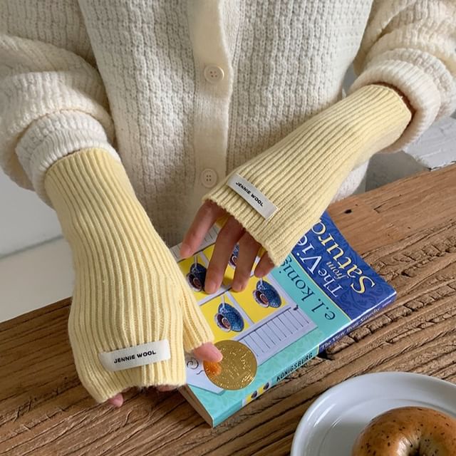 Gloves Knit Ribbed Fingerless Plain