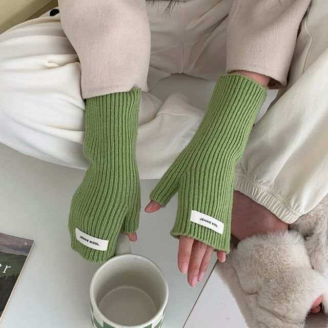 Gloves Knit Ribbed Fingerless Plain