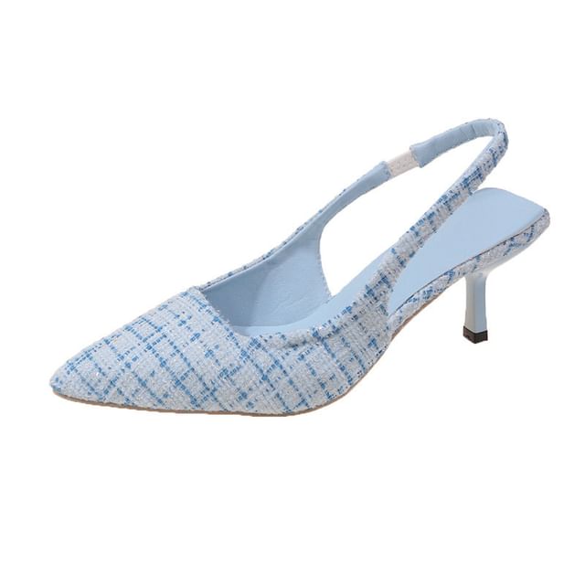 Sandals Heel Pointed Kitten Slingback Plaid