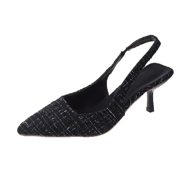 Sandals Heel Pointed Kitten Slingback Plaid
