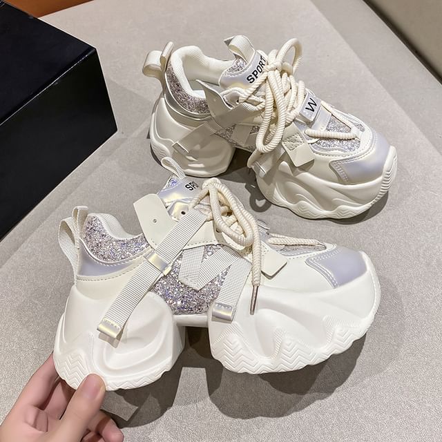 Heel Lettering Platform Sneakers Chunky