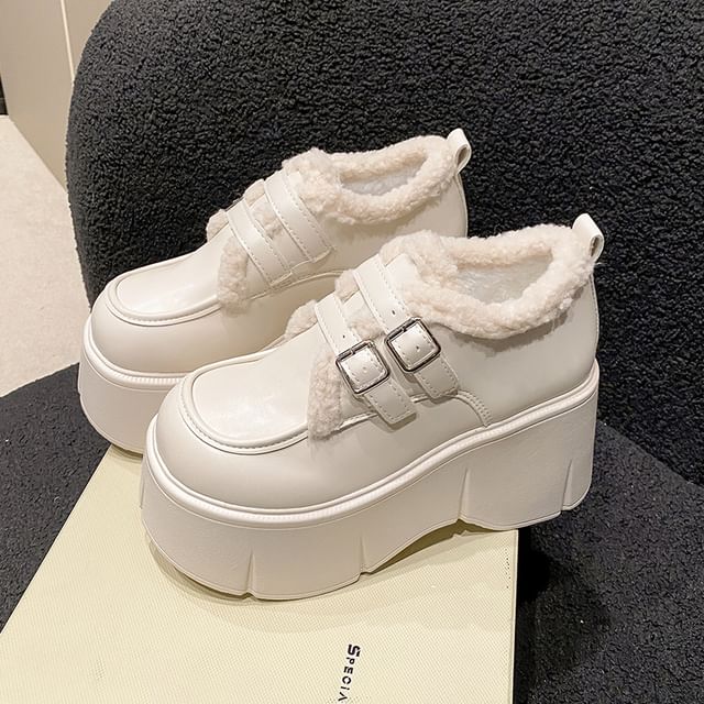 Wedge-Heel Loafers Fleece Trim