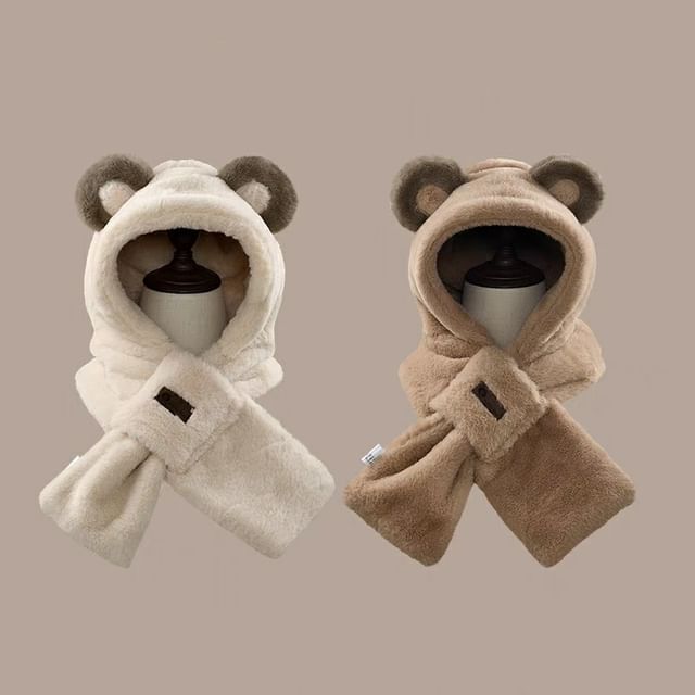 Scarfed Trapper Bear Ear Hat