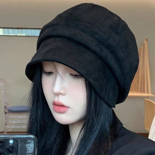 Cap Plain Leather Newsboy Faux