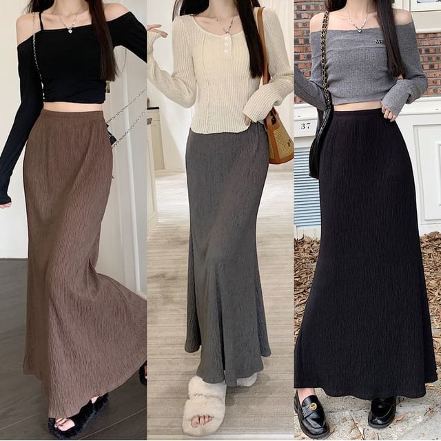 A-Line Waist Midi Plain Skirt Elastic