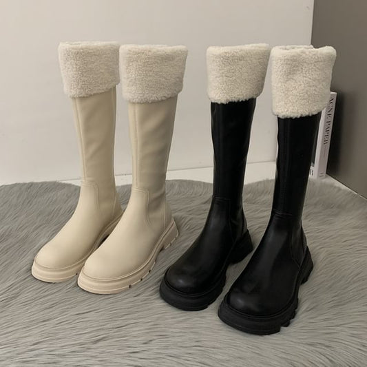Panel Knee Fleece Boots Platform High
