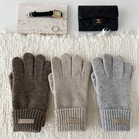 Wool Touchscreen Applique Gloves Lettering Knit