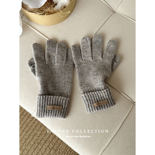 Wool Touchscreen Applique Gloves Lettering Knit