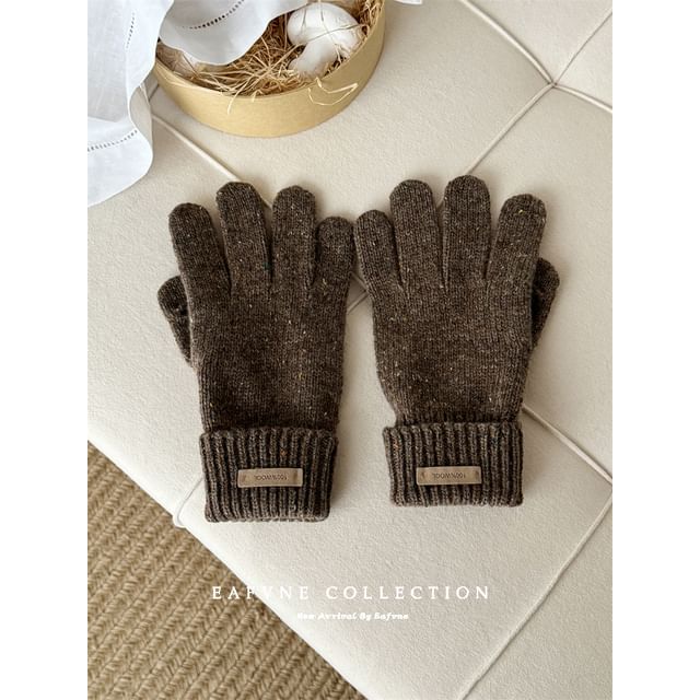 Wool Touchscreen Applique Gloves Lettering Knit