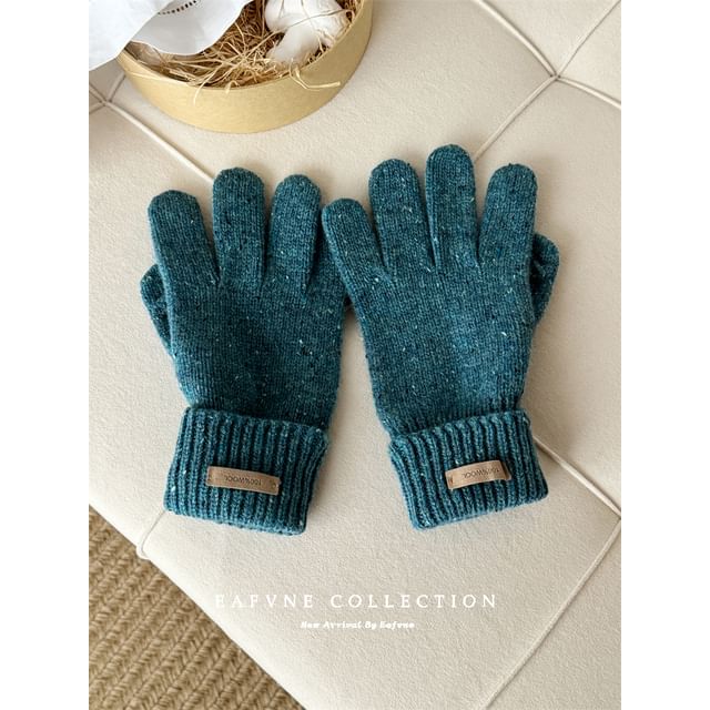 Wool Touchscreen Applique Gloves Lettering Knit