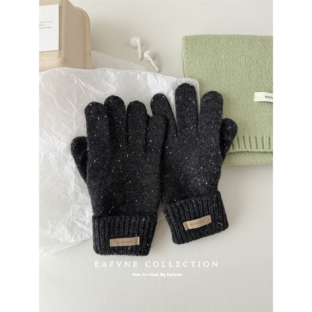 Wool Touchscreen Applique Gloves Lettering Knit