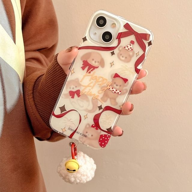 Pom Phone Case Ribbon Bell Animal