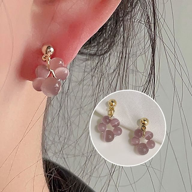 Earring Clip-On Drop Gemstone Beaded