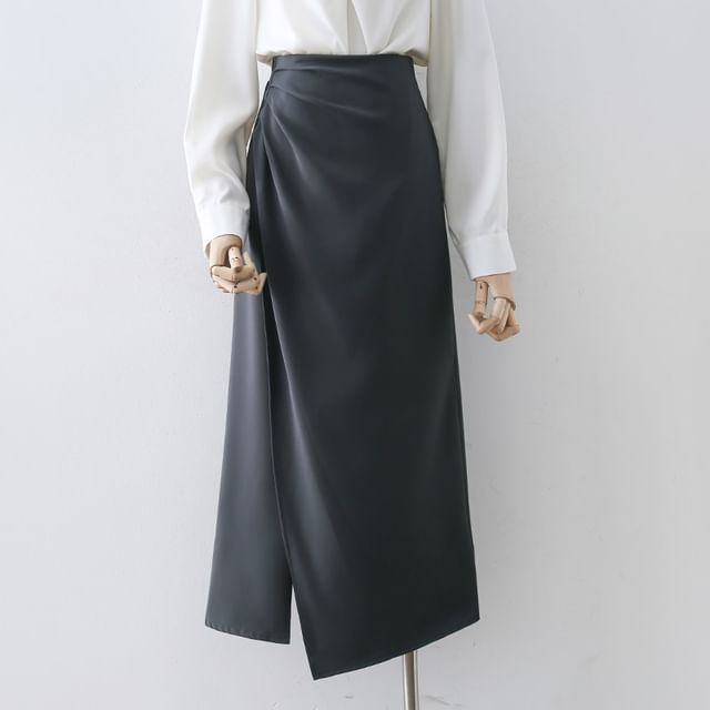 Asymmetric Straight Midi Skirt with High Waist