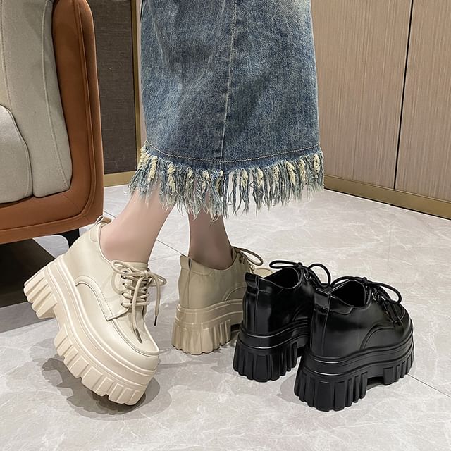 Heel Derby Platform Shoes Lace-Up Chunky