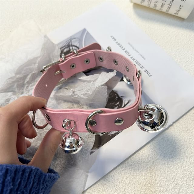 Choker Leather Faux / Bell Leash