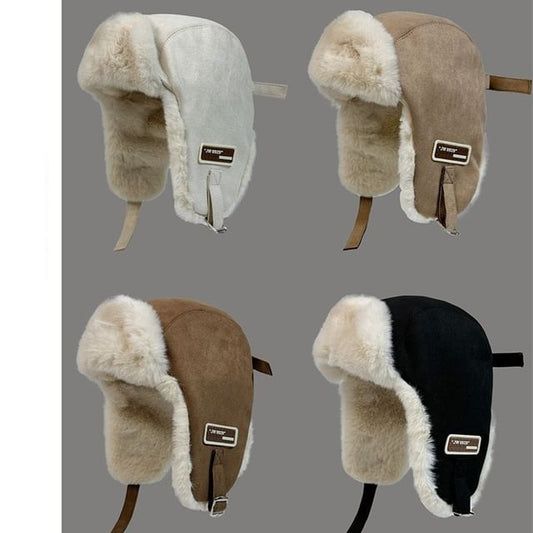 Faux Suede Trapper Fleece-Lined Hat