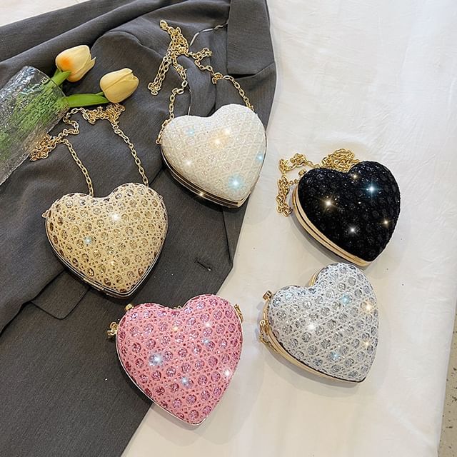 Crossbody Rhinestone Heart Bag