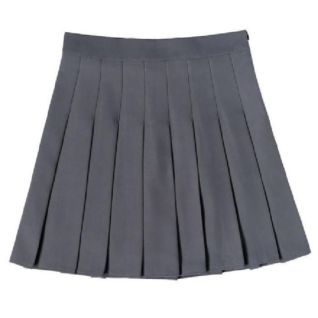 Skirt Waist Pleated Mini High Plain A-Line