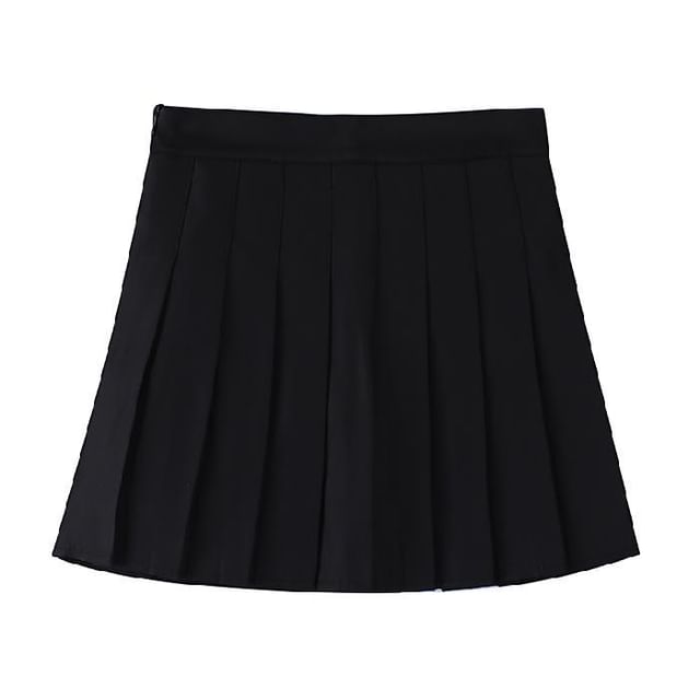 Skirt Waist Pleated Mini High Plain A-Line