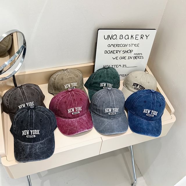 Lettering Cap Embroidered Baseball Washed