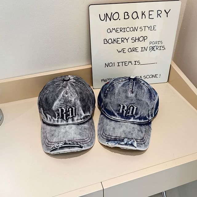 Denim Lettering Cap Washed Distressed Baseball