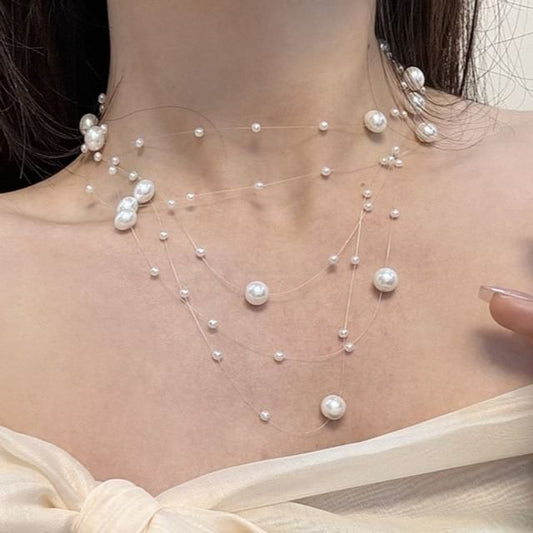 Faux Choker Layered Pearl