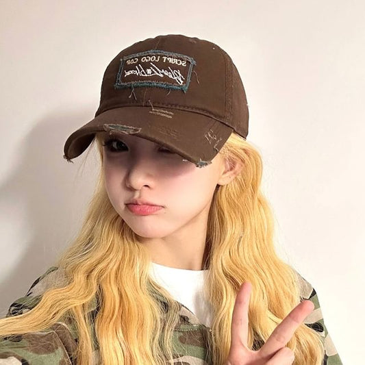 Distressed Baseball Applique Cap Lettering