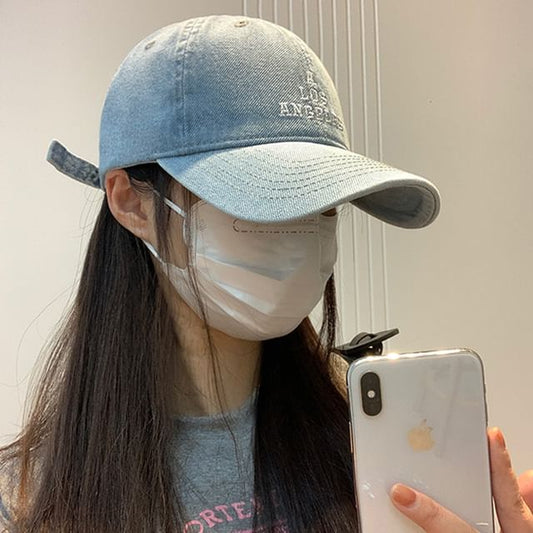 Denim Lettering Embroidered Washed Baseball Cap