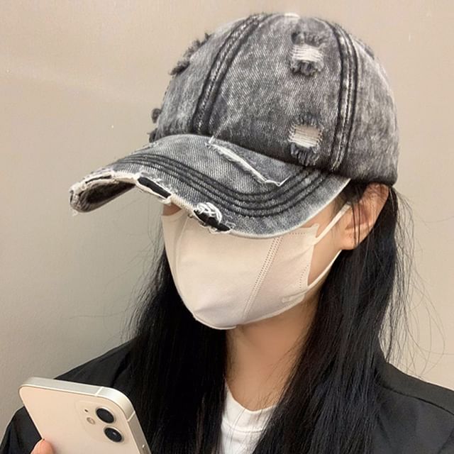 Distressed Denim Cap Baseball Washed