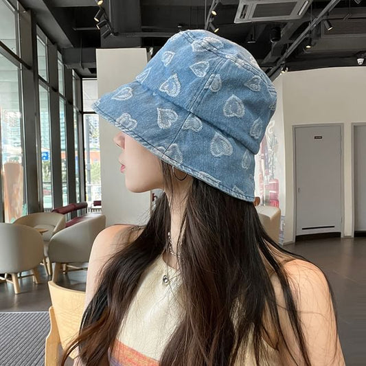 Bucket hat Print Denim Washed Heart
