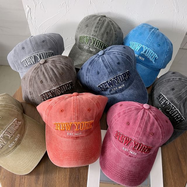 Lettering Embroidered Washed Baseball Cap