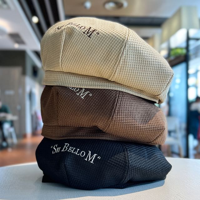 Waffle Beret Lettering Embroidered
